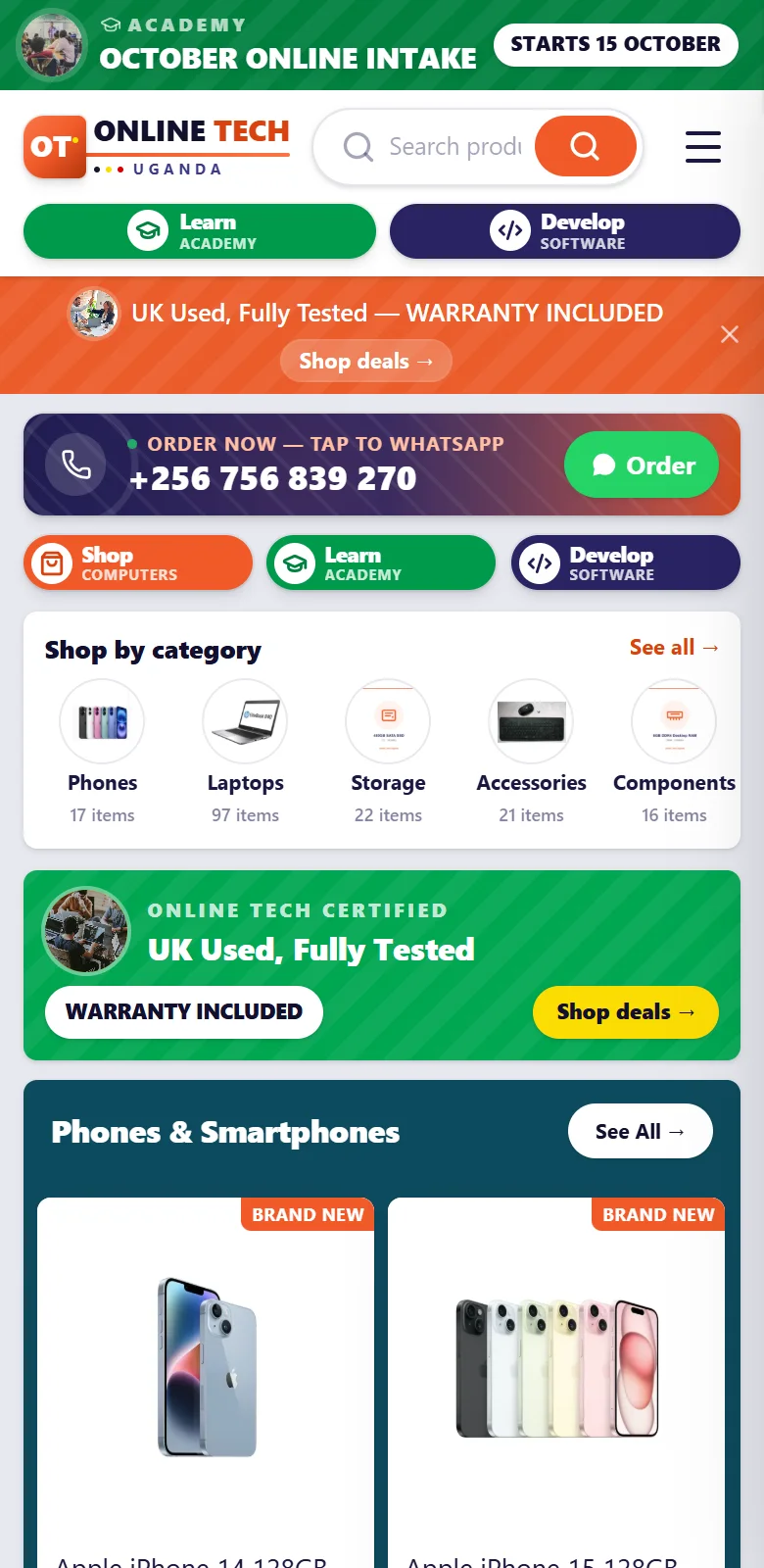 The home page on a phone.